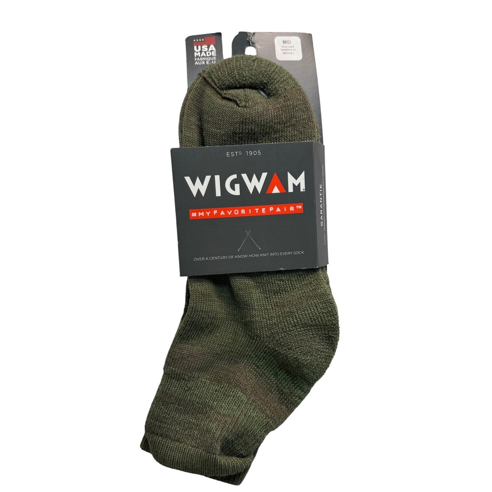 Wigwam Dash Grey Olive Green Crew Socks drirelease Tencel F1145 072 Medium USA